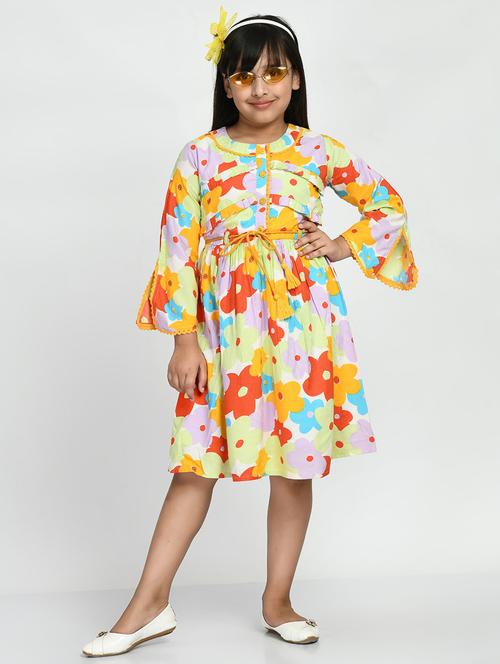 girls floral print cotton frock - 20859606 - Very Small Image - 1