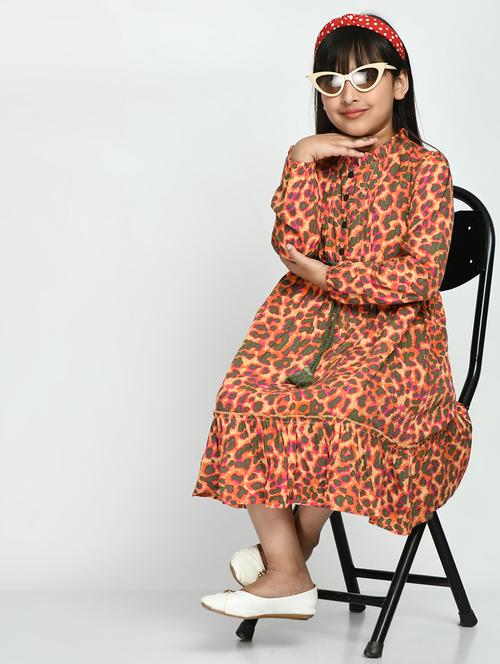 orange printed detailed frock - 20859627 - Very Small Image - 1