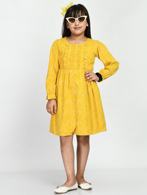 yellow printed ruffle detailed frock - 20859651 - Very Small Image - 1