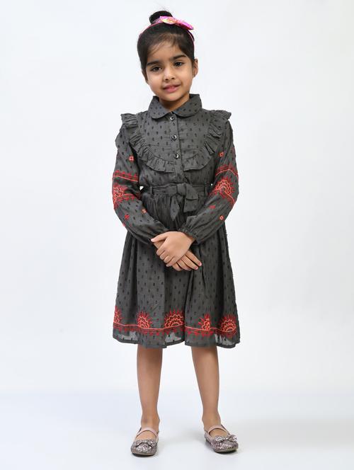 girls embroidered cotton frock - 20859700 - Very Small Image - 1
