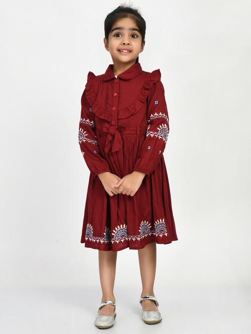 girls embroidered cotton frock - 20859701 - Very Small Image - 1