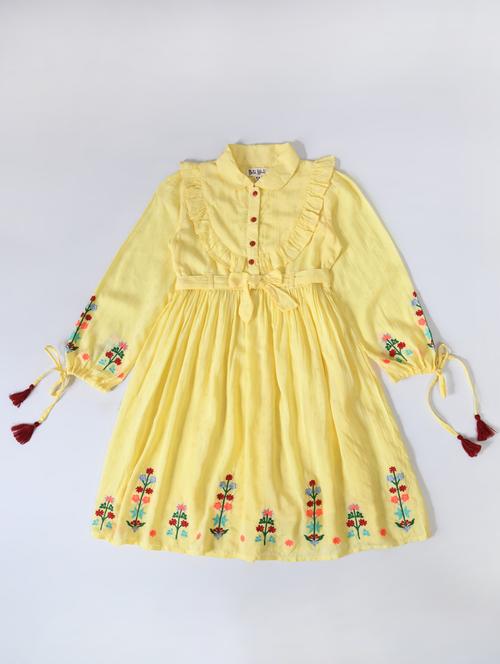 yellow embroidered detailed frock - 20859713 - Very Small Image - 1