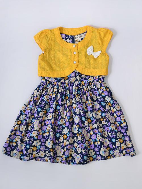 yellow & blue floral printed detailed frock with jacket - 20859726 - Very Small Image - 1