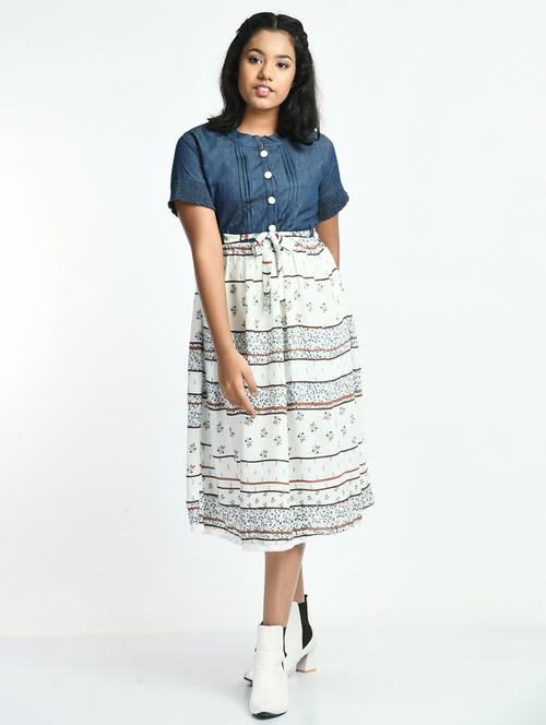 blue & white printed detailed dress - 20859749 - Very Small Image - 1
