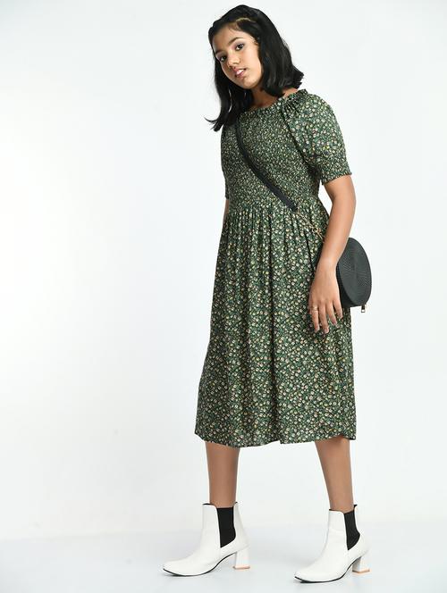 green floral printed smocked detailed dress - 20859776 - Very Small Image - 1