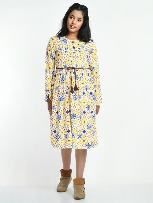 white printed detailed frock - 20859784 - Very Small Image - 1
