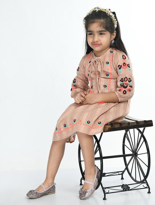 peach embroidered detailed frock - 20859807 - Very Small Image - 1