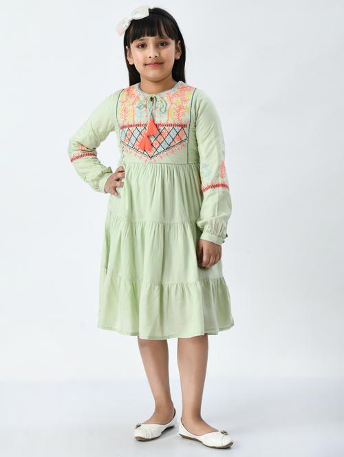 green embroidered detailed frock - 20859818 - Very Small Image - 1