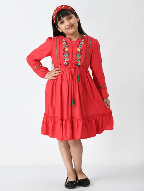 red embroidered detailed frock - 20859834 - Very Small Image - 1