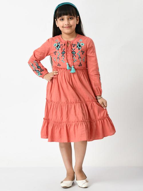 coral pink embroidered detailed frock - 20859849 - Very Small Image - 1