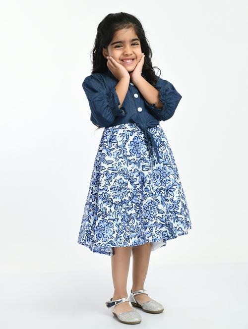 blue printed detailed frock - 20859867 - Very Small Image - 1