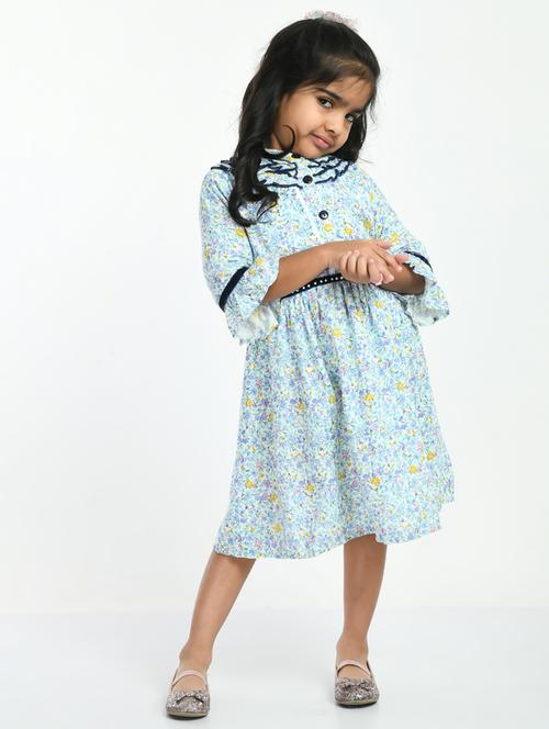 light blue printed ruffle detailed frock - 20859868 - Very Small Image - 1