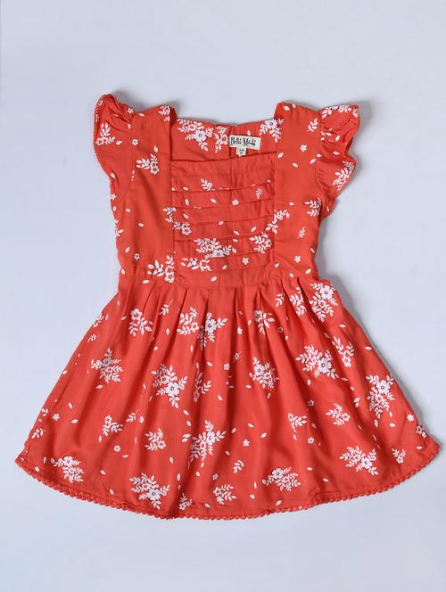 orange floral printed detailed frock - 20859891 - Very Small Image - 1