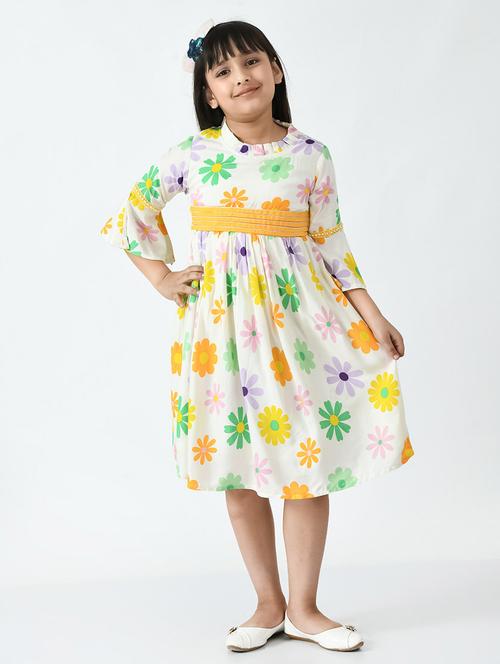 white floral printed detailed frock - 20859912 - Very Small Image - 1