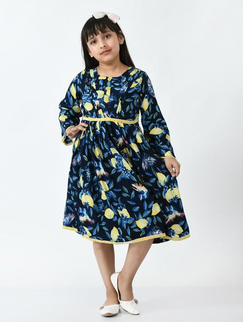 navy blue printed detailed frock - 20859929 - Very Small Image - 1