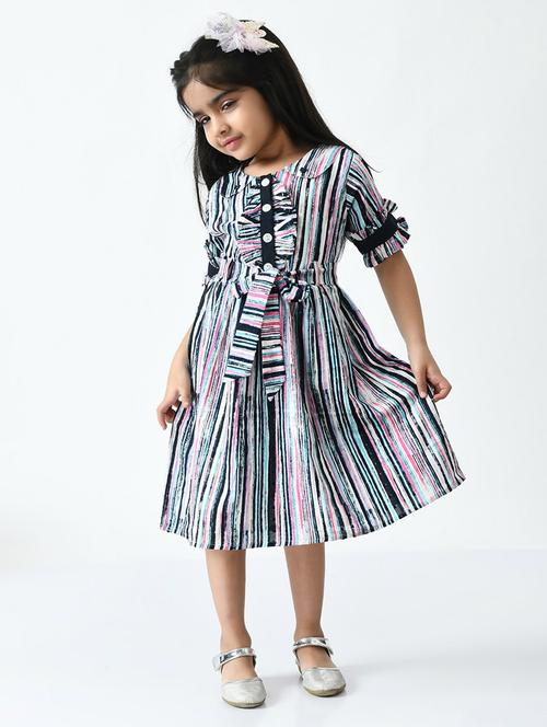 girls striped printed cotton frock - 20859932 - Very Small Image - 1