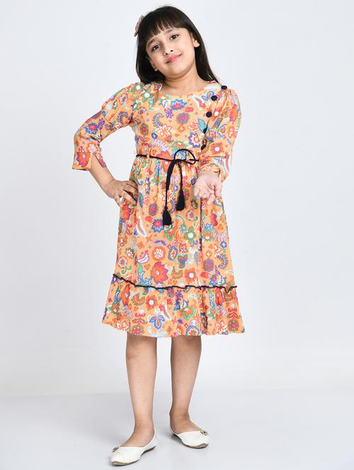 orange printed detailed frock - 20859962 - Very Small Image - 1