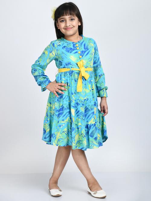 light blue printed detailed frock - 20859983 - Very Small Image - 1