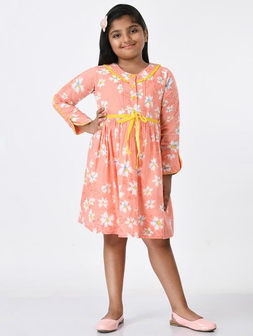 orange floral printed detailed frock - 20860048 - Very Small Image - 1