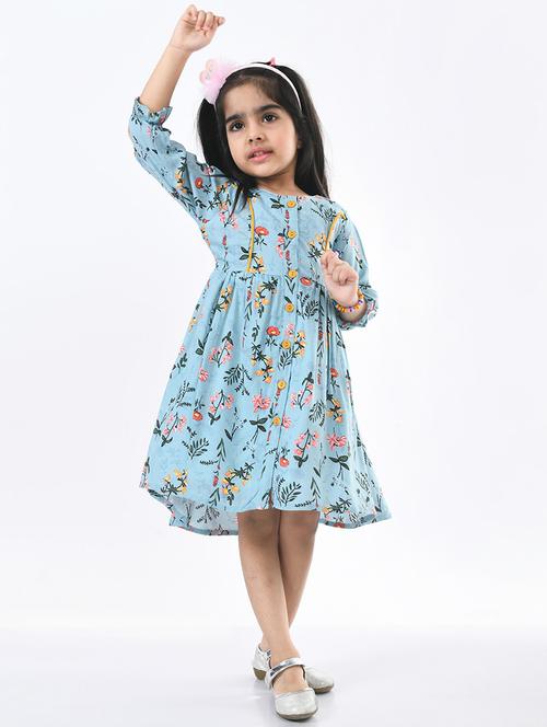 light blue floral printed detailed frock - 20860049 - Very Small Image - 1