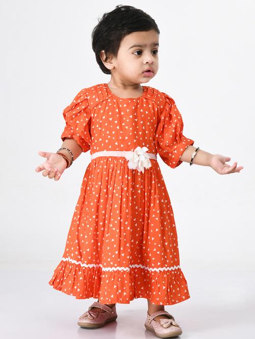 orange printed detailed frock - 20860070 - Very Small Image - 1