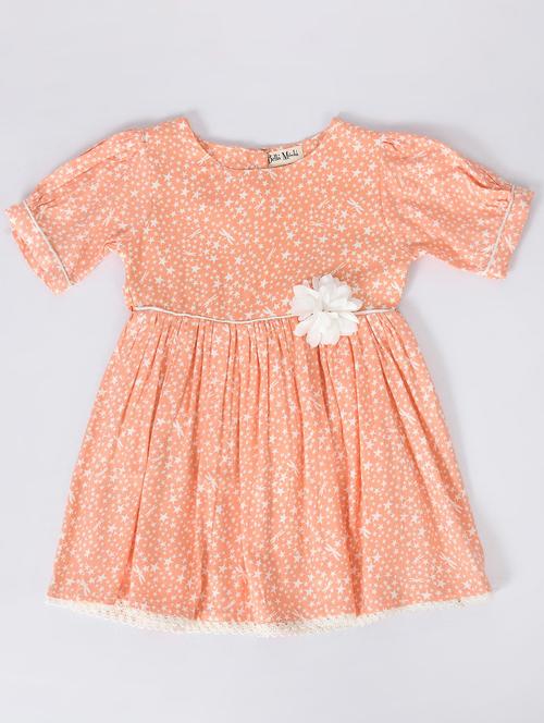 orange printed detailed frock - 20860078 - Very Small Image - 1