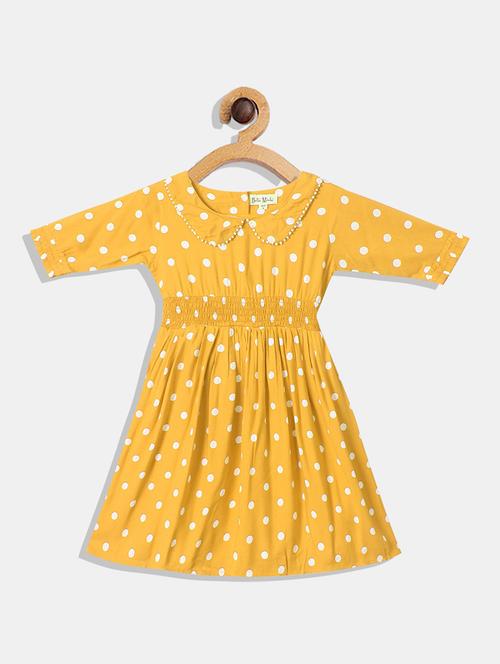 yellow cotton blend frock - 20860087 - Very Small Image - 1