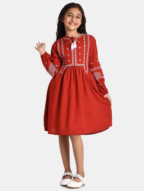 girls embroidered cotton frock - 20860131 - Very Small Image - 1