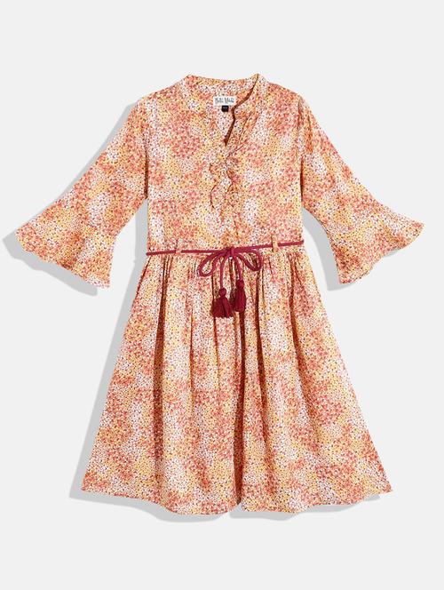 girls mandarin neck printed frock - 20860174 - Very Small Image - 1