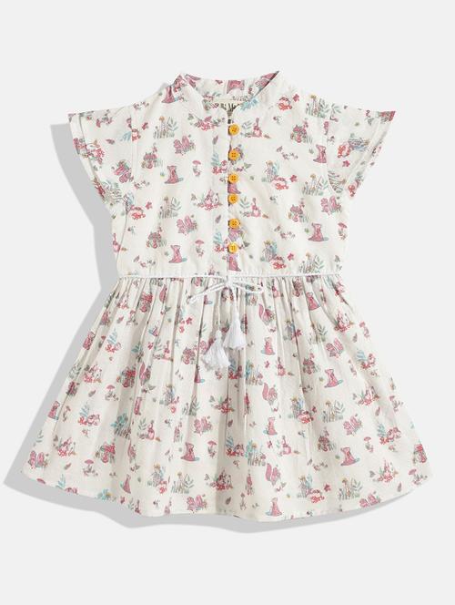white printed detailed frock - 20860221 - Very Small Image - 1