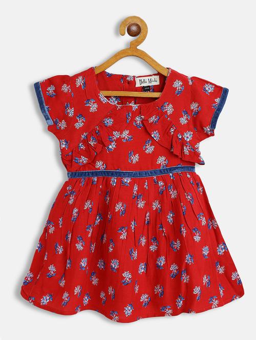 girls round neck printed frock - 20860236 - Very Small Image - 1