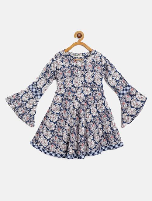 navy blue printed detailed frock - 20860284 - Very Small Image - 1