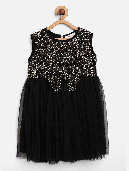 girls sequined net flared frock - 20860304 - Very Small Image - 1