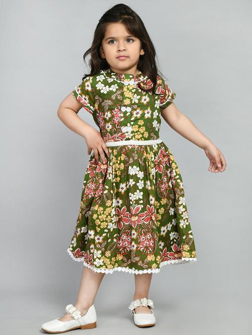 girls round neck printed frock - 20860323 - Very Small Image - 1
