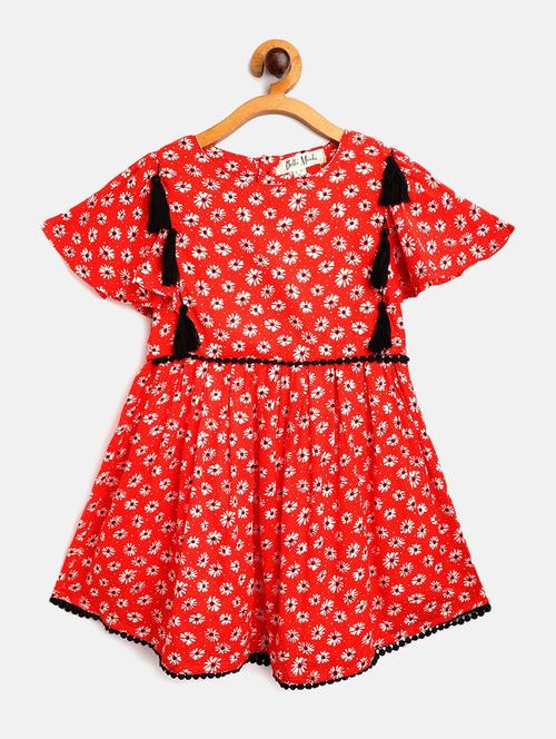 red floral printed detailed frock - 20860347 - Very Small Image - 1
