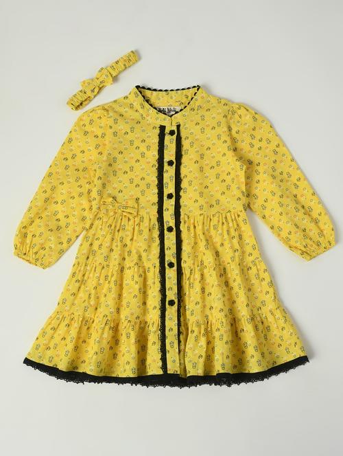 yellow printed detailed frock - 20860387 - Very Small Image - 1