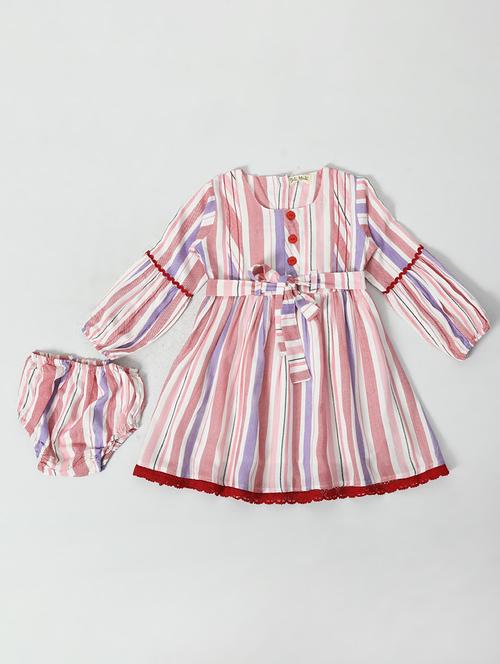 girls striped printed cotton frock - 20860426 - Very Small Image - 1