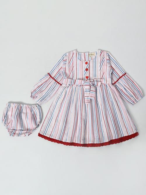 girls round neck striped frock - 20860430 - Very Small Image - 1