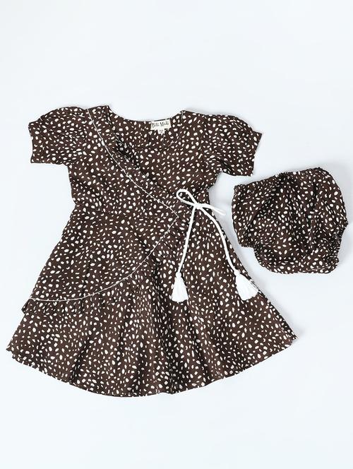 brown cotton blend frock - 20860466 - Very Small Image - 1