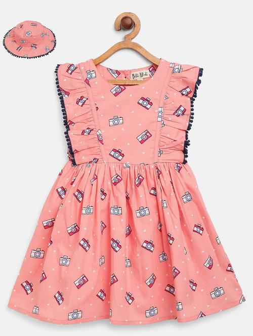 girls round neck quirky printed frock - 20860502 - Very Small Image - 1