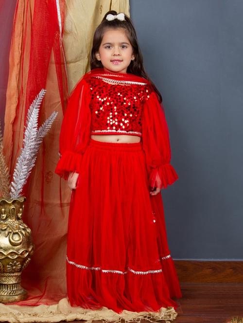 girls sequined lehenga choli with dupatta - 20860975 - Very Small Image - 1