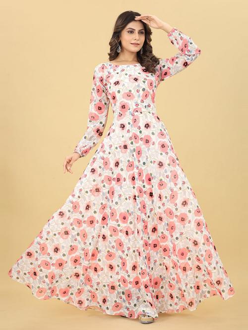 women white round neck stitched gown - 20861053 - Very Small Image - 1