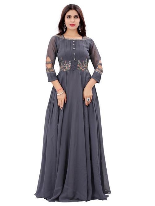 women grey square neck georgette gown - 20861058 - Very Small Image - 1