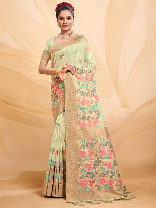 women green floral printed bordered saree with blouse - 20864249 - Very Small Image - 1