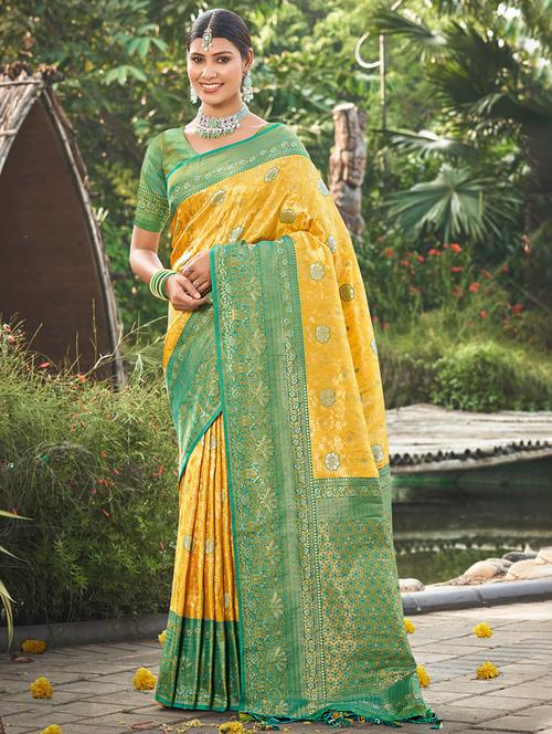 yellow silk banarasi saree - 20864752 - Very Small Image - 1