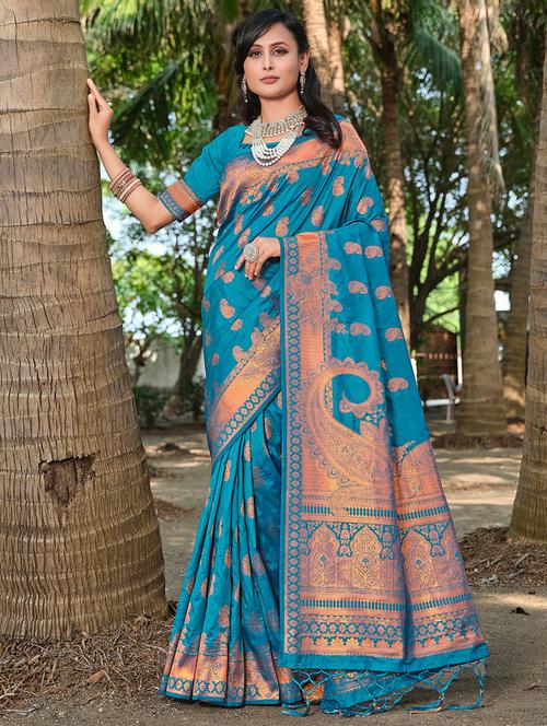 women zari work banarasi saree with blouse - 20864762 - Very Small Image - 1