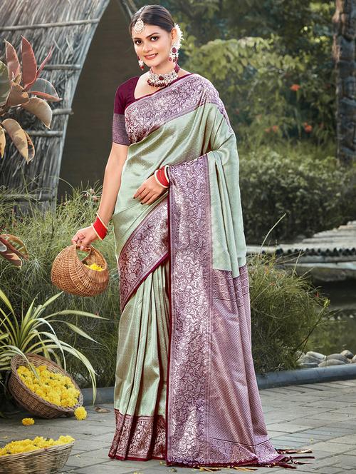 women green self design kanjivaram saree - 20864823 - Very Small Image - 1
