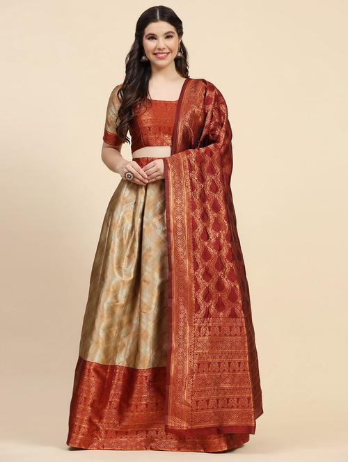 women banarasi silk lehenga choli with dupatta set - 20865415 - Very Small Image - 1