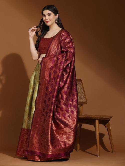 women banarasi silk lehenga choli with dupatta set - 20865417 - Very Small Image - 1