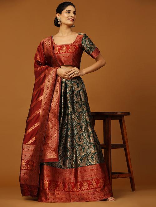 women banarasi silk lehenga choli with dupatta set - 20865418 - Very Small Image - 1